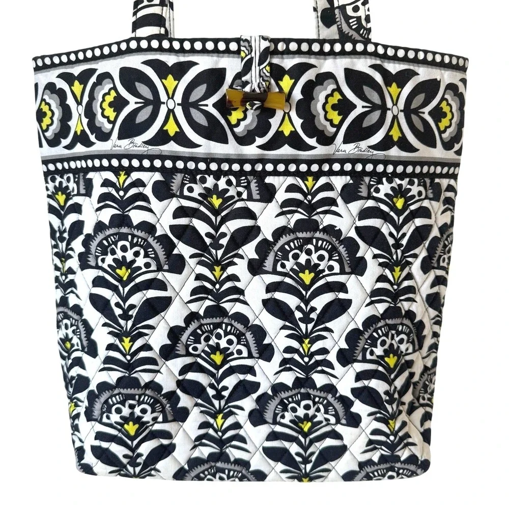 Vera‎ Bradley Tote and Wristlet Set Women Large Black White Floral Nightingale